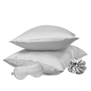Beauty of Orient Silver Silk Pillowcase And Eye Mask And Hair Scrunchies Set