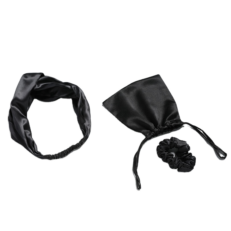 Black Silk Headband And Hair Scrunchie Set